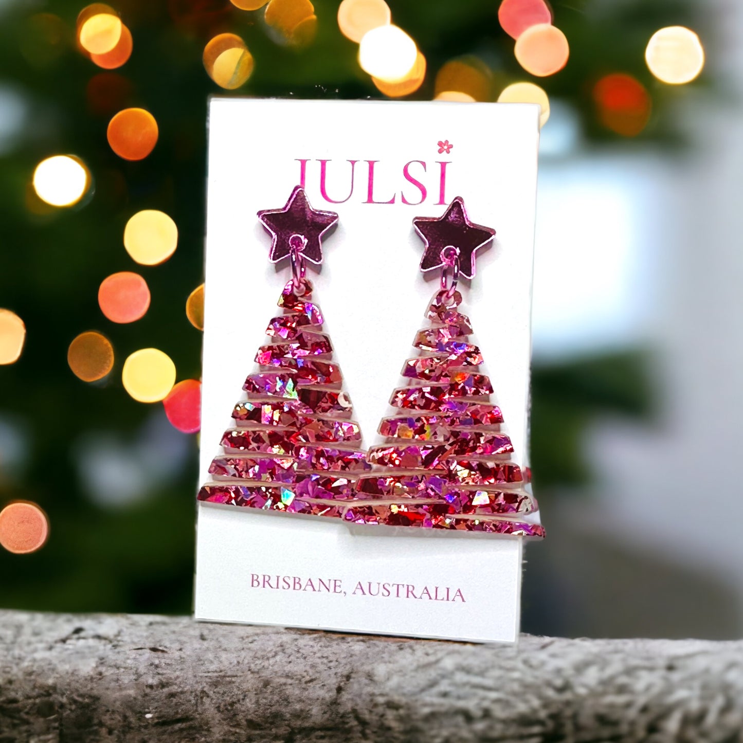 Christmas Earrings - Pink & Purple Acrylic Christmas Tree