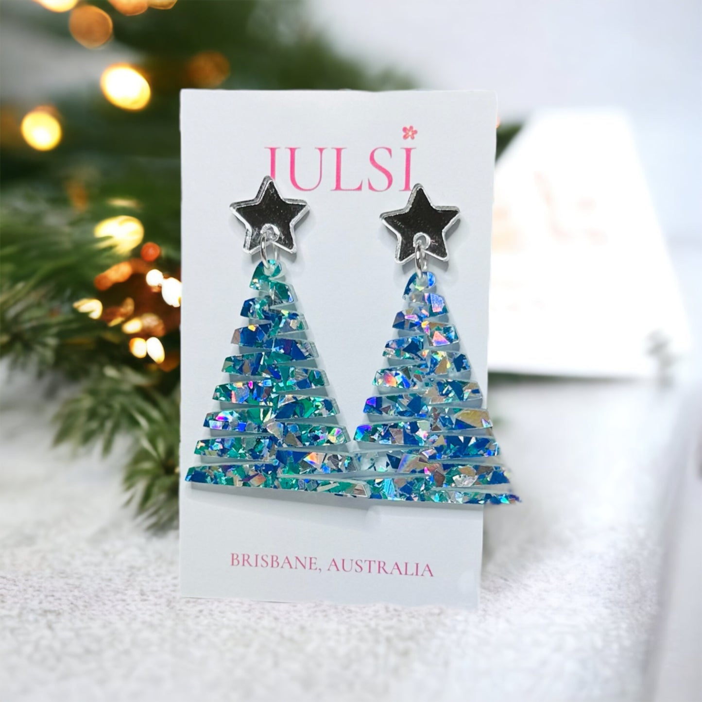 Christmas Earrings - Blue & Green Acrylic Christmas Tree