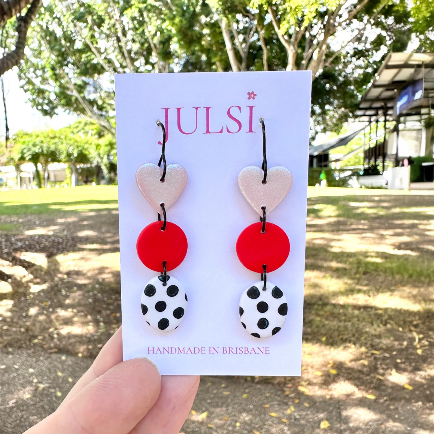 Pink, Red & Black Spotty Statement Earrings