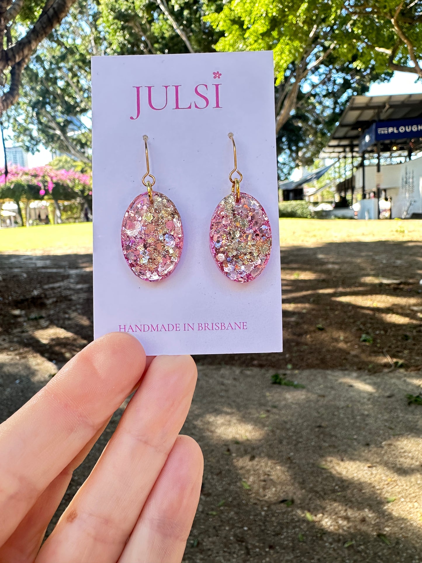 Pink & Gold Glitter Earrings