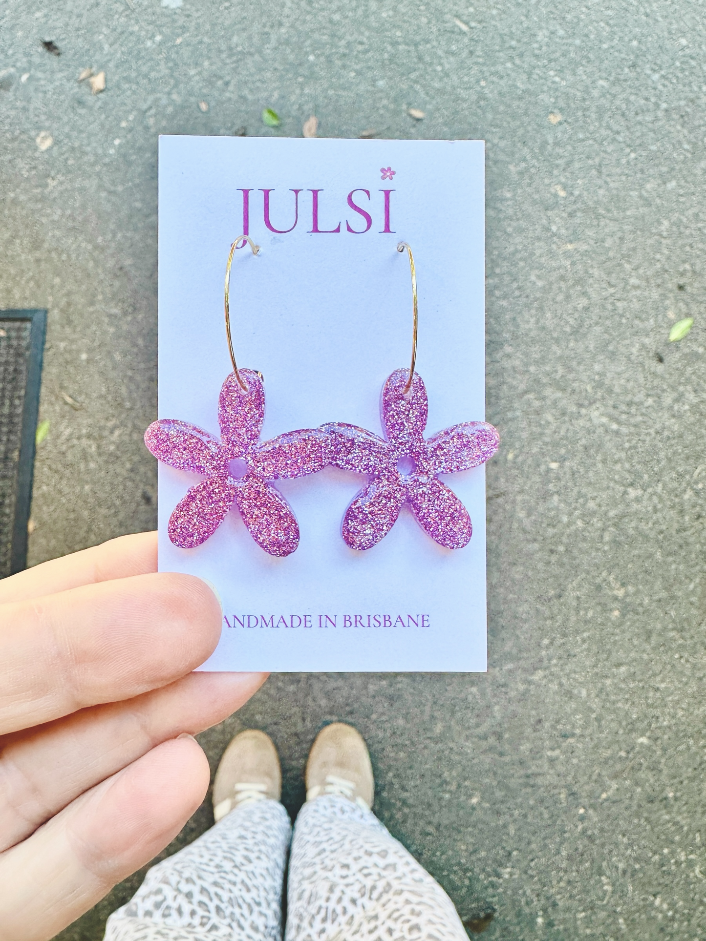 Pink Glitter Flower Hoops