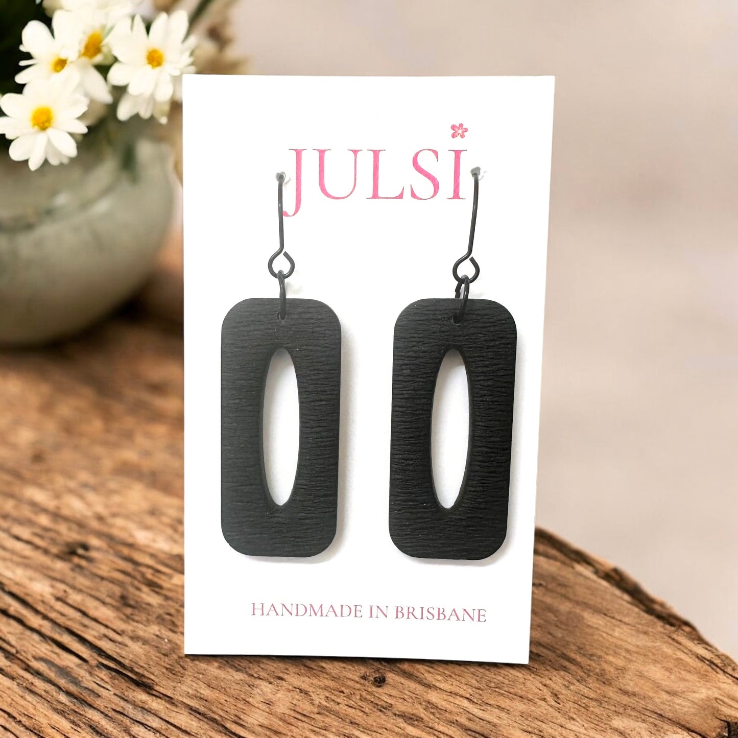 Black Textured Statement Earrings