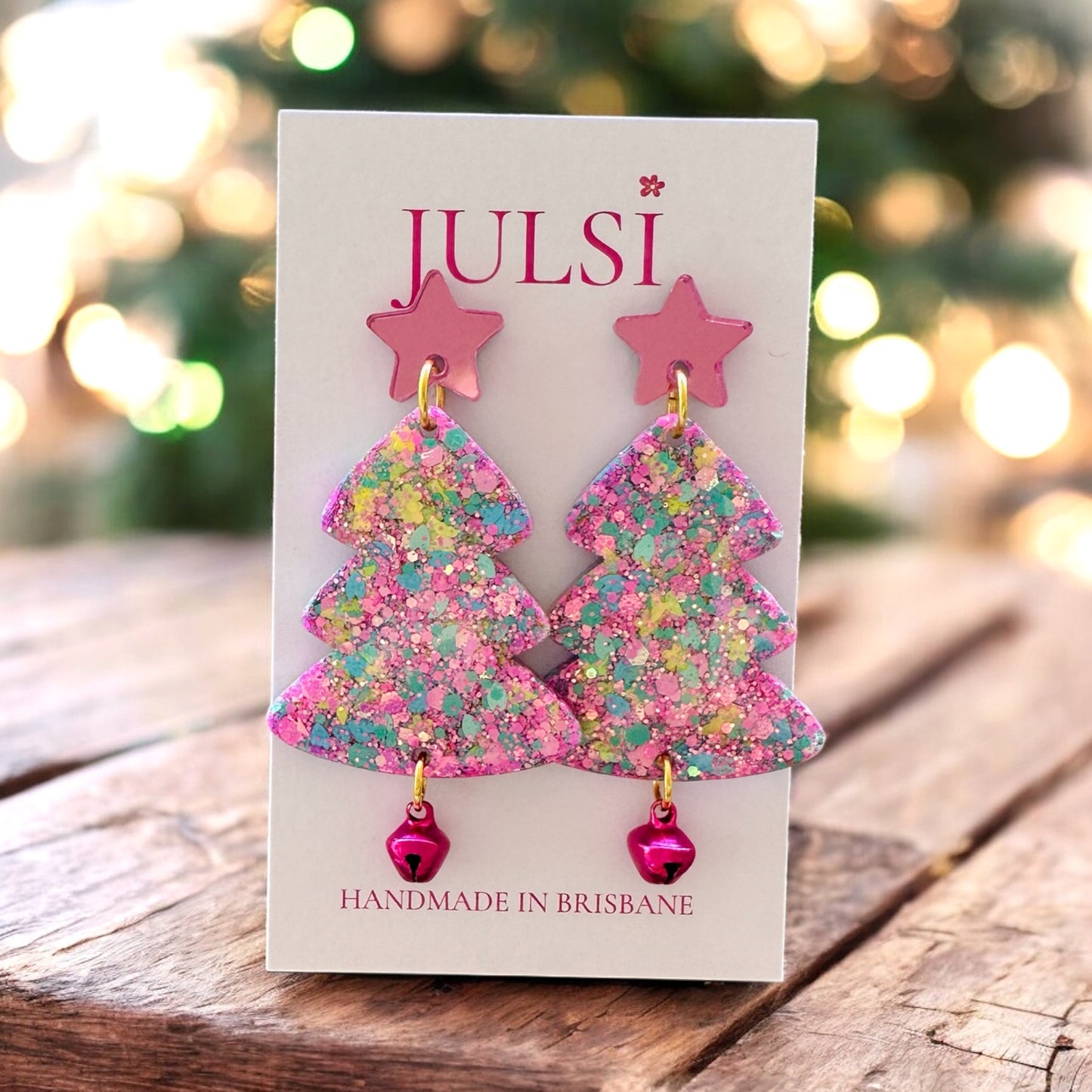 Christmas Tree Earrings - Pink & Blue