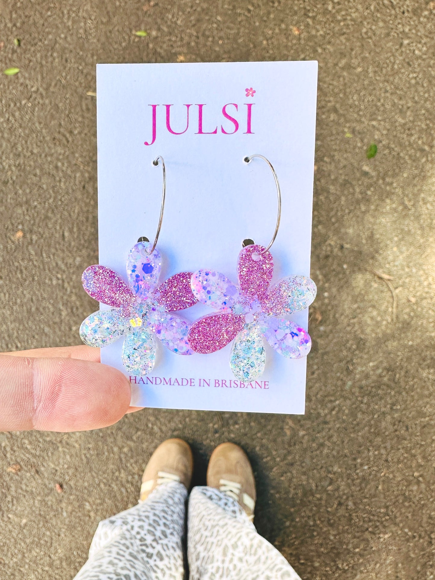 Pink & Silver Flower Hoops
