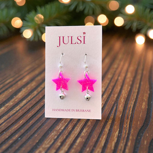 Christmas Stars with Bells - Pink