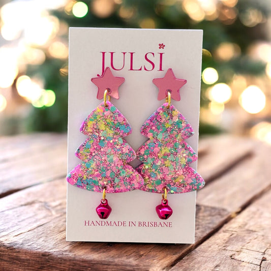 Christmas Tree Earrings - Pink & Blue